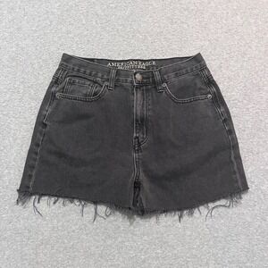 American Eagle Shorts Womens 4 Black Cutoffs Mom Frayed Hem 2.5" Faded Denim